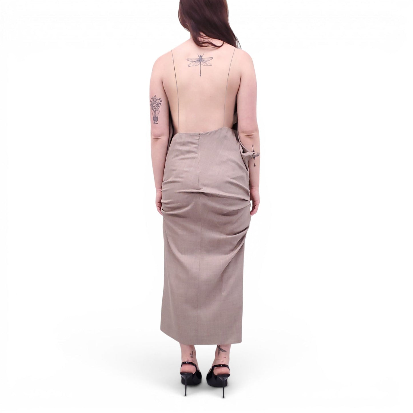 JACQUEMUS TAUPE 'LA BOMBA' RUCHED DRESS - SIZE 38