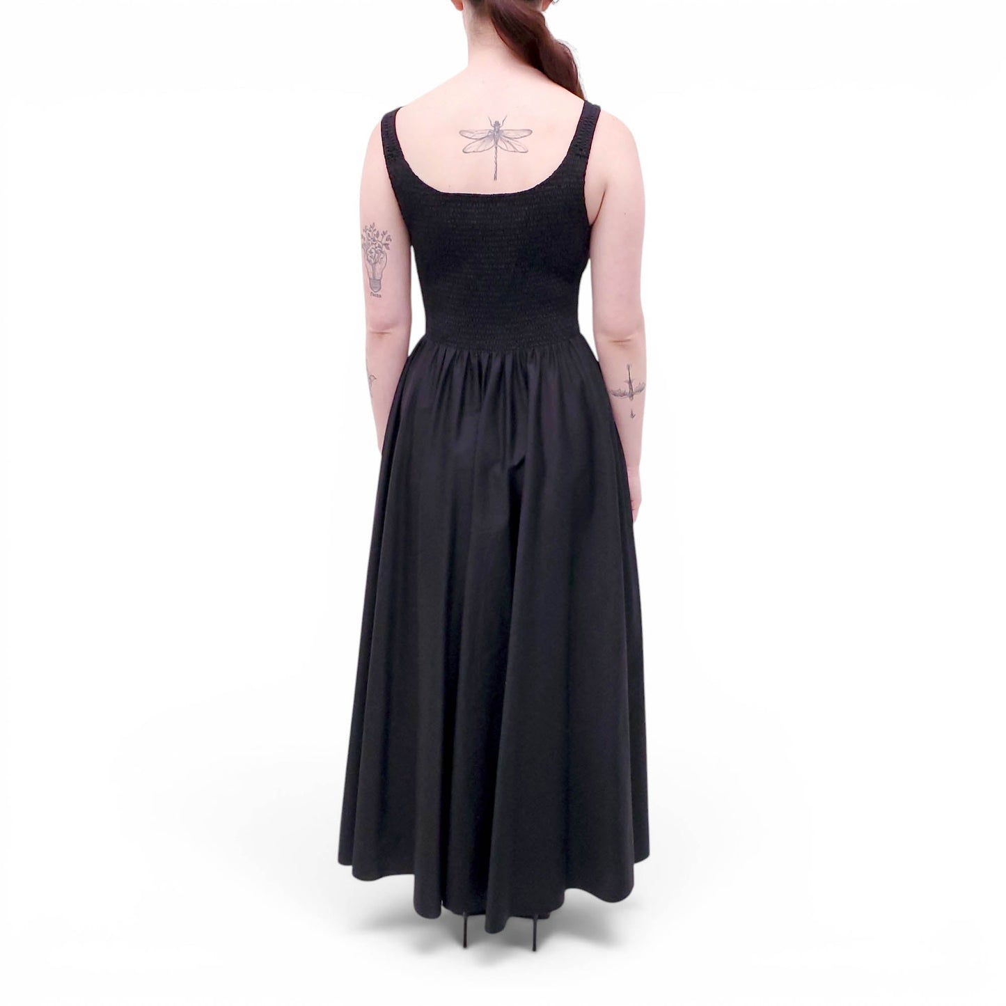 LA LIGNE BLACK COTTON DRESS WITH RUCHED DETAIL - SIZE L