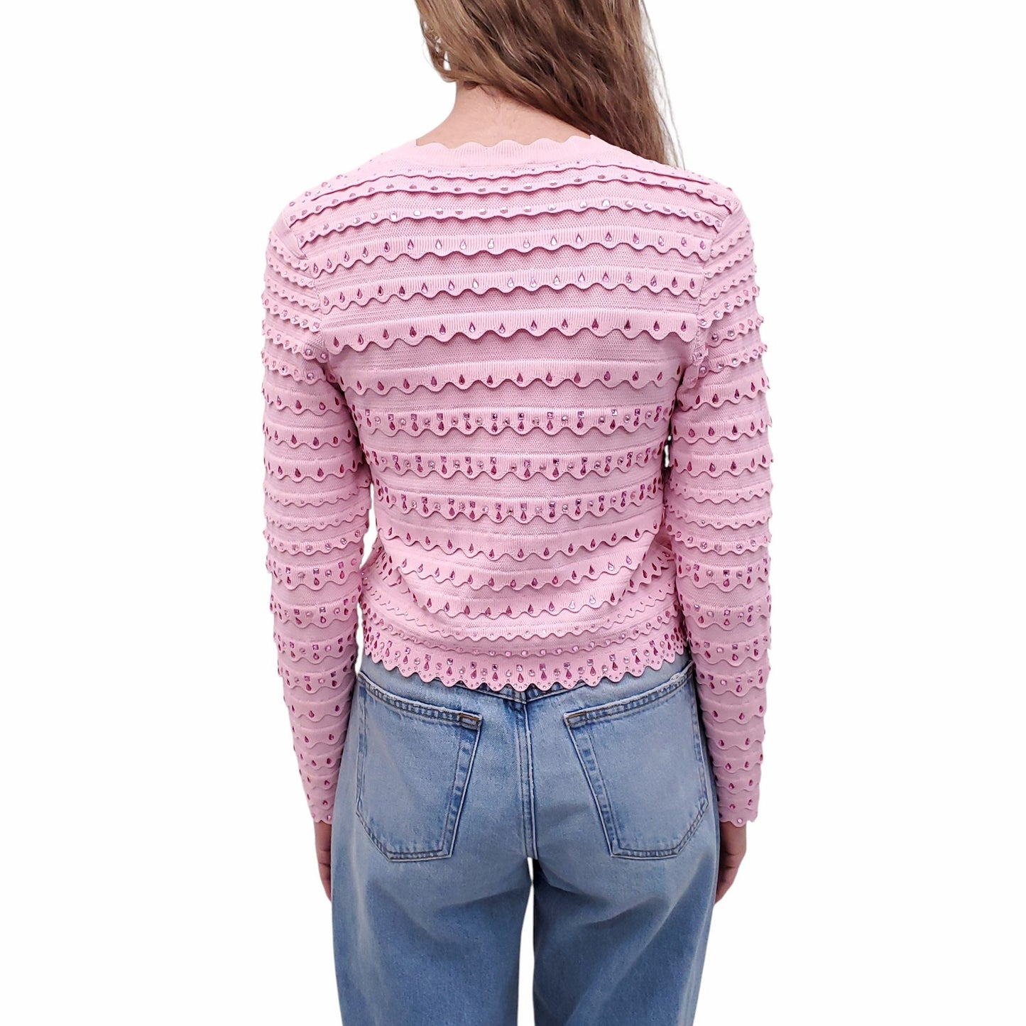LOVESHACKFANCY PINK CRYSTAL CARDIGAN - SIZE M