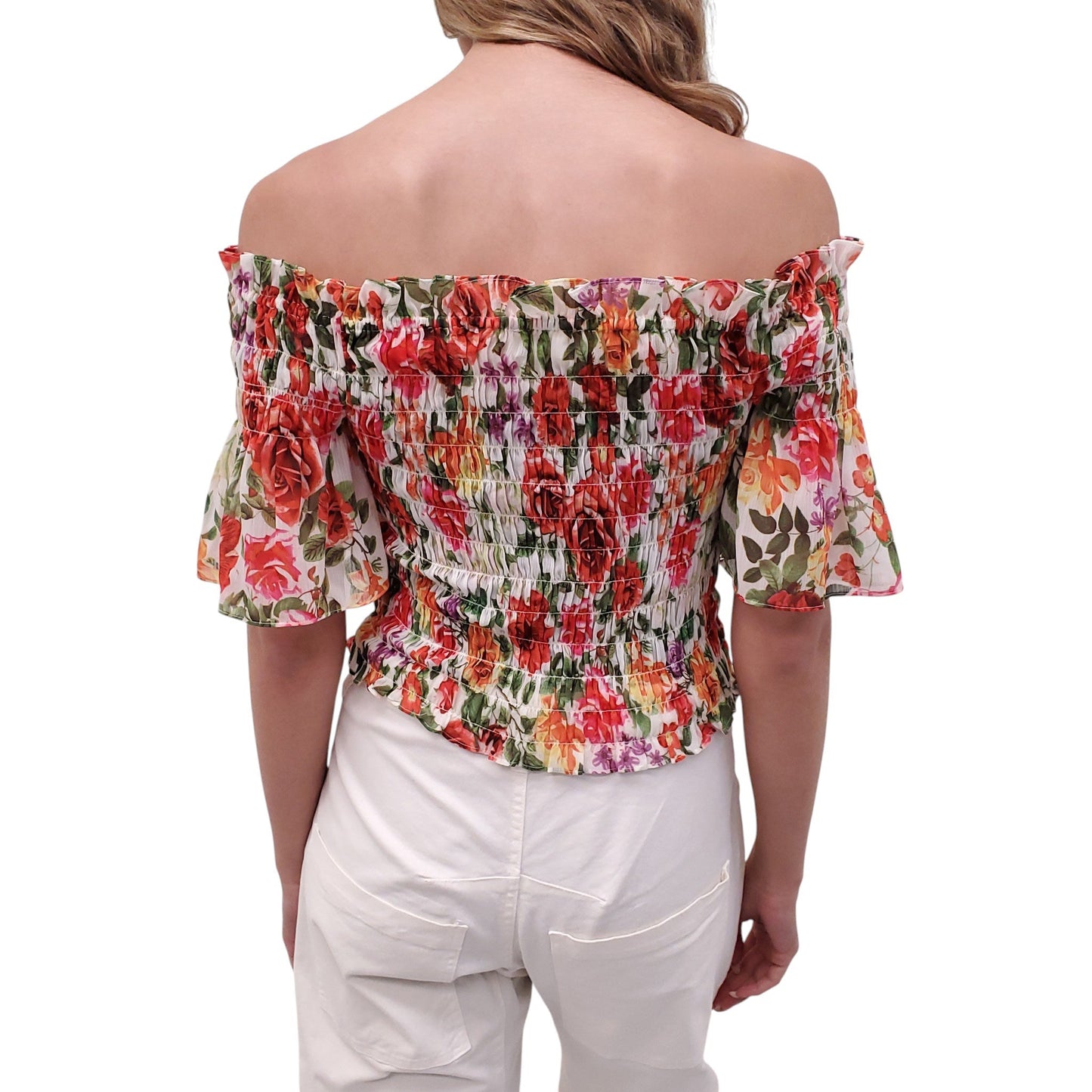 L’AGENCE FLORAL RUCHED CROPPED BLOUSE - SIZE XS