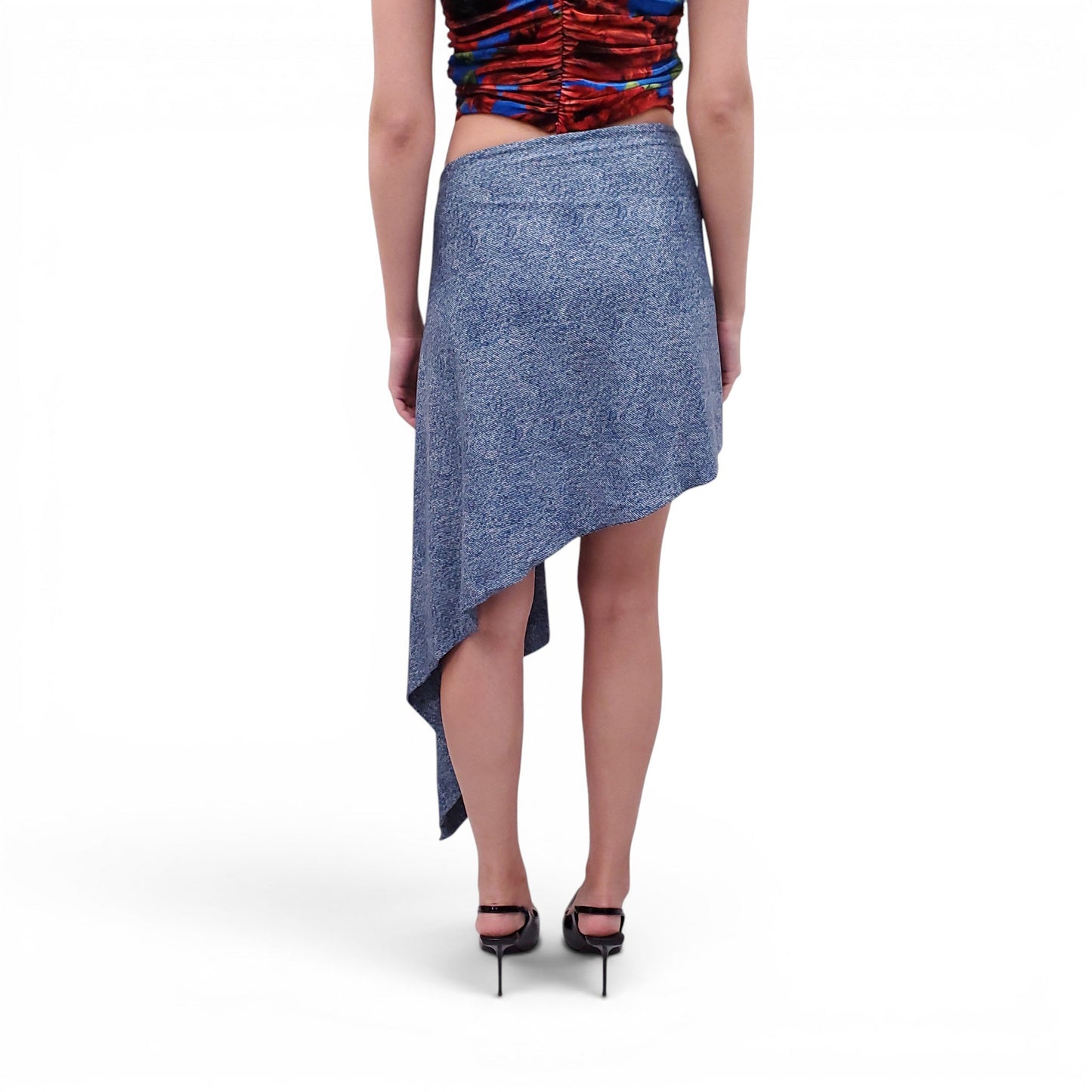 MAGDA BUTRYM DENIM EFFECT SKIRT WITH ROSETTE DETAIL - SIZE 40