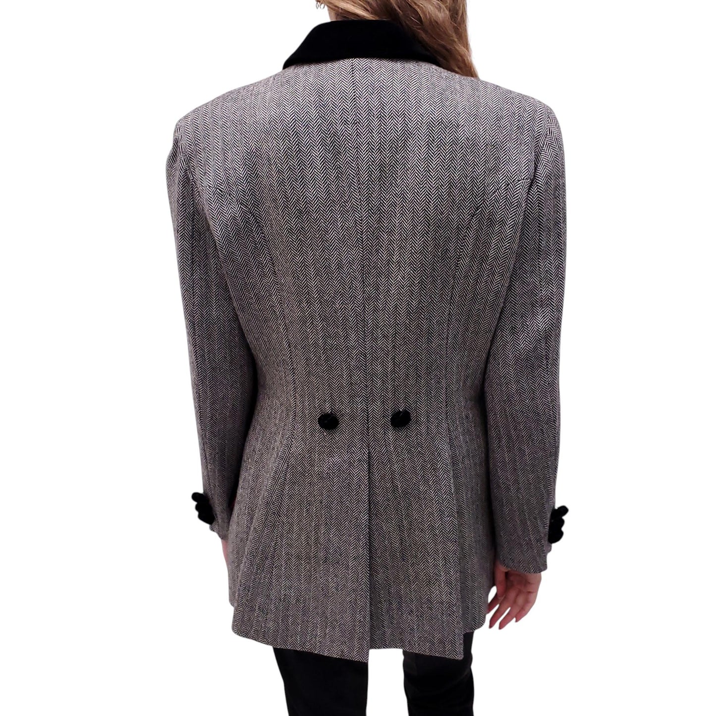 MOSCHINO CHEAP AND CHIC GREY TWEED RIDING JACKET WITH VELVET DETAILS - SIZE L