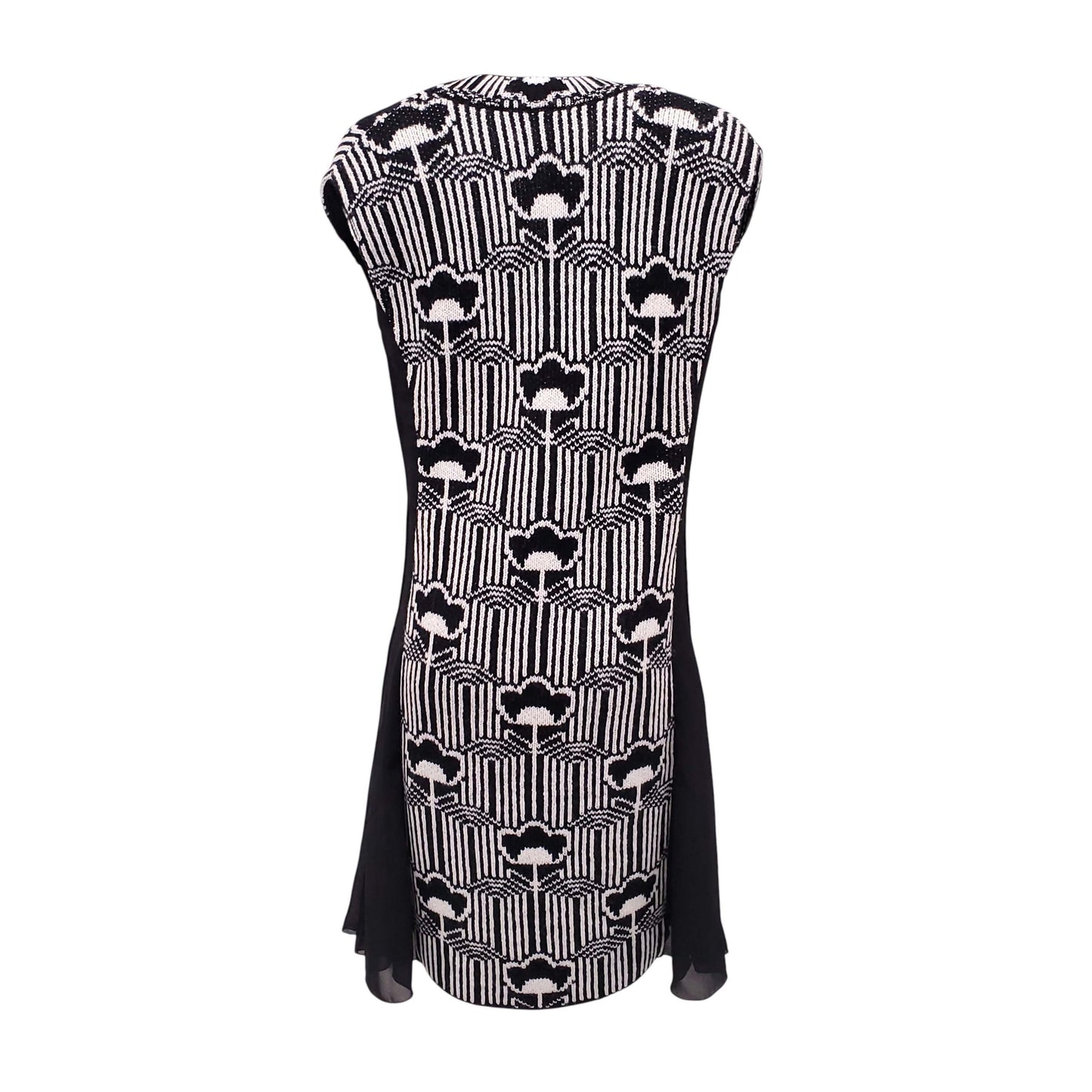 PRADA BLACK AND WHITE FLORAL RUNWAY DRESS - SIZE 38