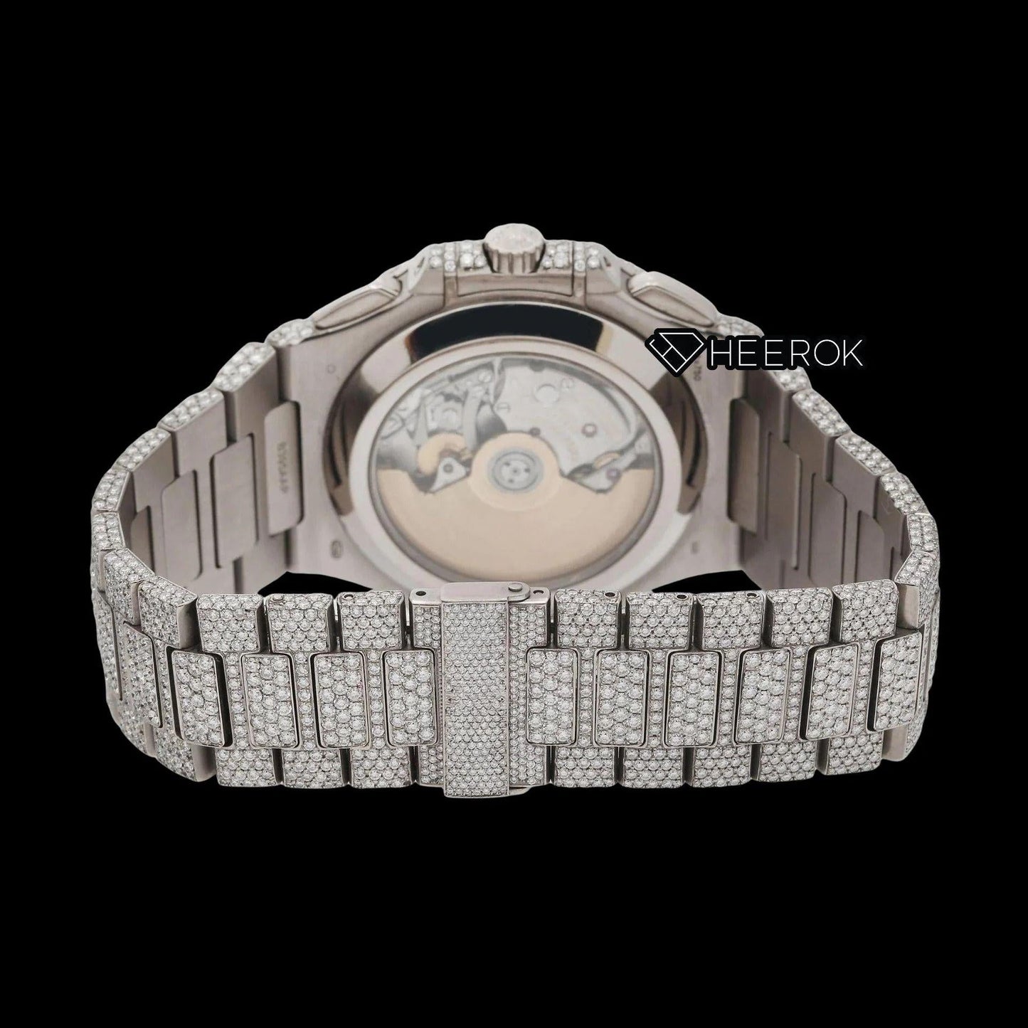 Patek Philippe Nautilus Chronograph Blue Dial Baguette Diamond Markers Diamond Bezel Fully Iced Moissanite Diamond