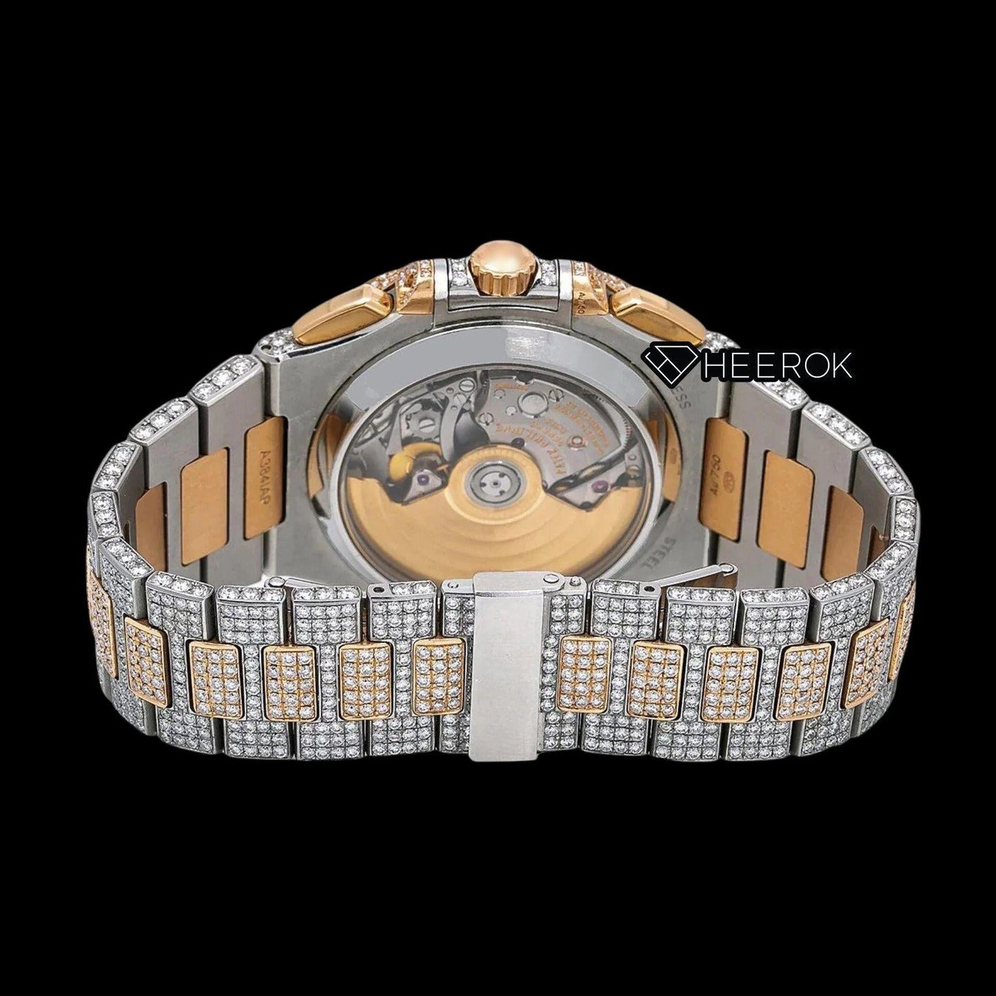 Patek Philippe Nautilus Rose Gold Dial Stick Markers Diamond Bezel Two Tone Rose Gold Moissanite Diamonds