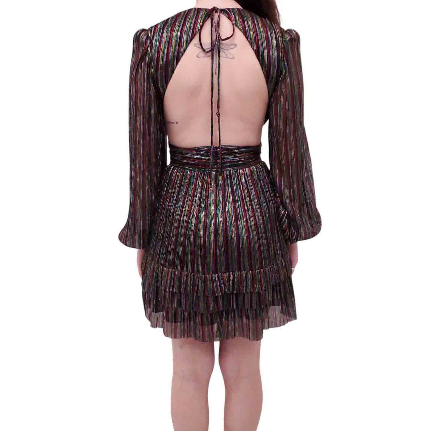 REBECCA VALLANCE MULTICOLOURED METALLIC MINI DRESS - SIZE US 4