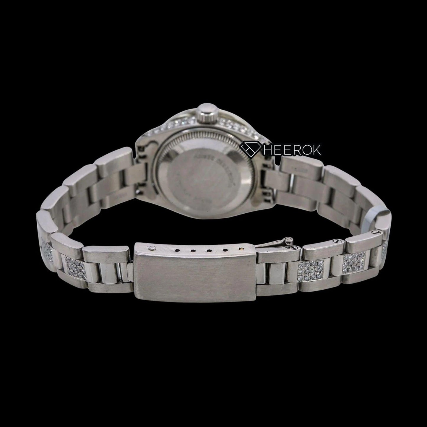 Rolex Datejust Black Dial Diamond Markers Diamond Bezel Semi Iced Moissanite Diamond Oyster Bracelet For Women