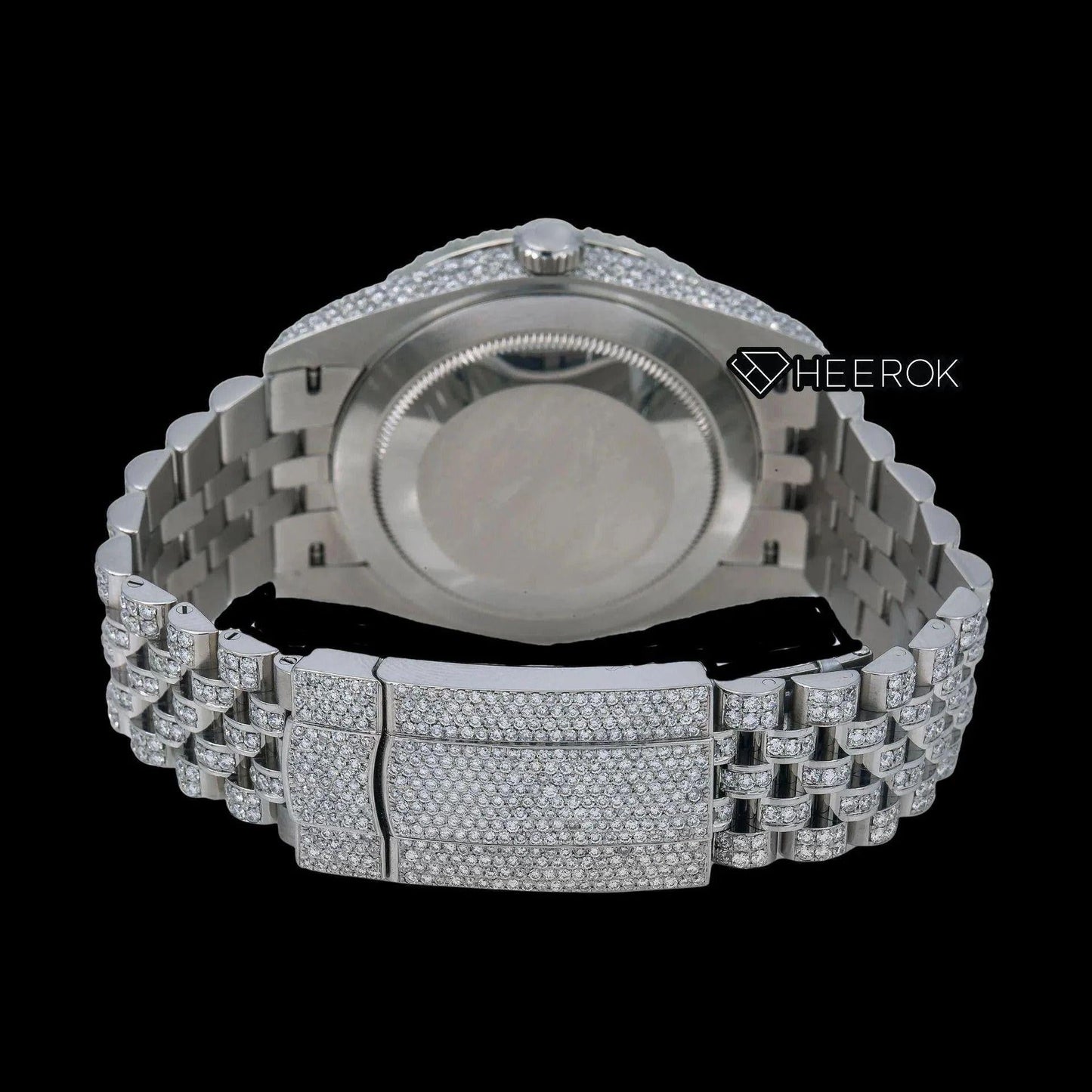 Rolex Datejust Diamond Paved Dial Black Arabic Numerals Diamond Bezel Fully Iced Moissanite Diamond Jubilee Bracelet