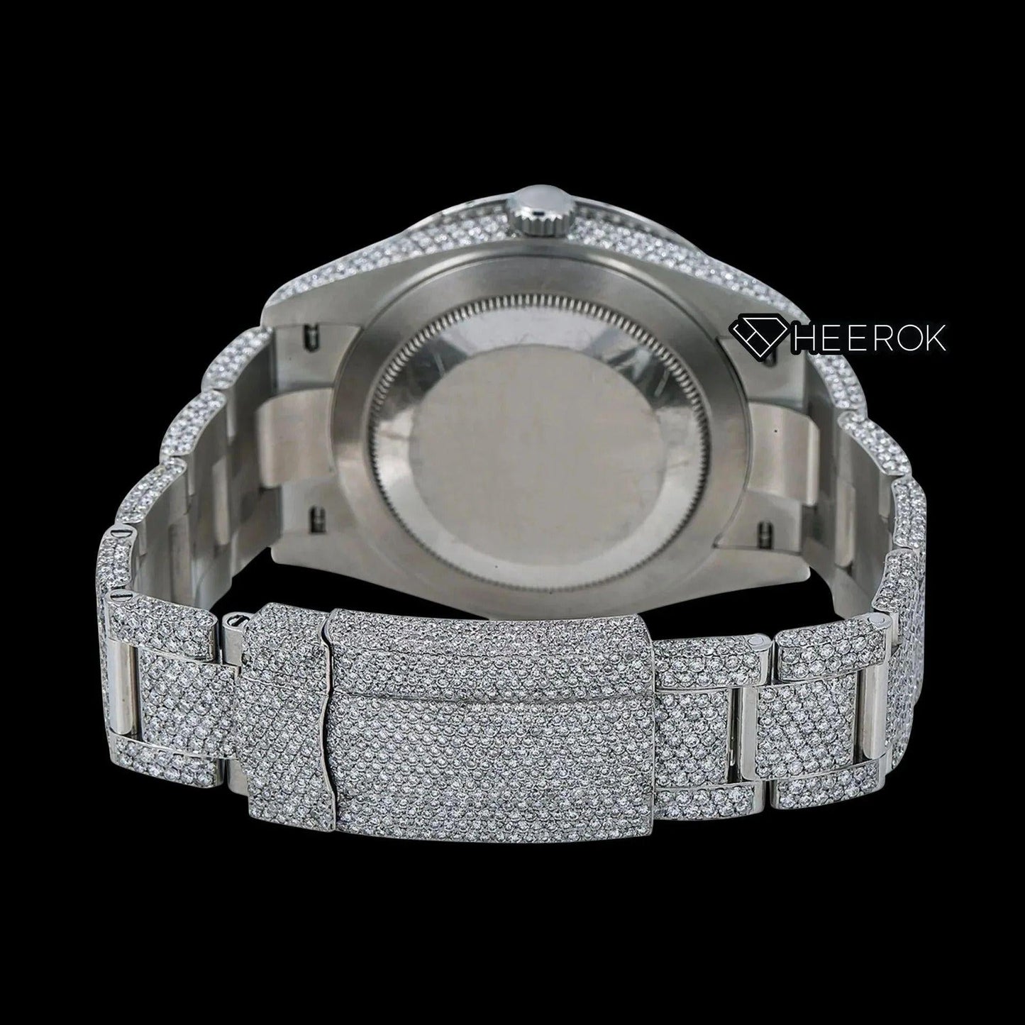 Rolex Datejust Diamond Paved Dial Pink Roman Numerals Diamond Bezel Fully Iced Moissanite Diamond Oyster Bracelet Watch