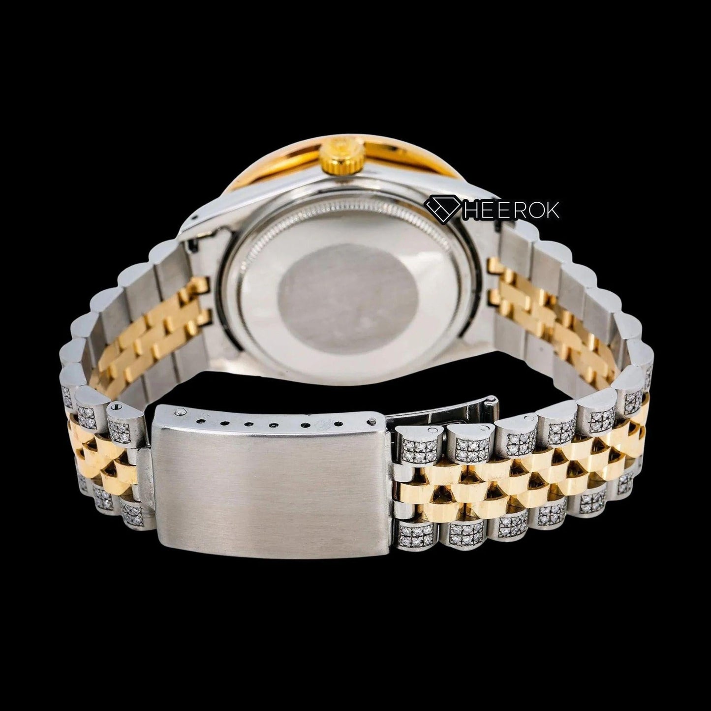 Rolex Datejust Full Paved Yellow Dial Multicolor Stick Markers Rainbow Diamond Bezel Two Tone Yellow Gold Semi Iced Moissanite Diamond Jubilee Bracelet Watch For Women