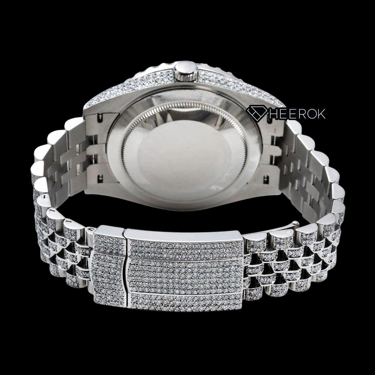 Rolex Datejust Red Dial Roman Diamond Numerals Diamond Bezel Fully Iced Moissanite Diamond Jubilee Bracelet Watch