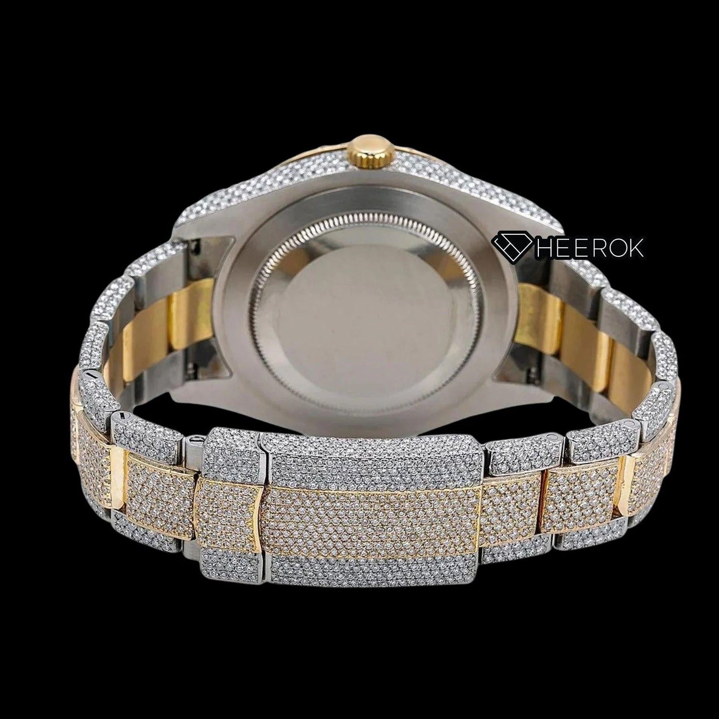 Rolex Datejust Yellow Gold Dial Roman Numerals Diamond Bezel Two Tone Yellow Gold Fully Iced Moissanite Diamond Oyster Bracelet
