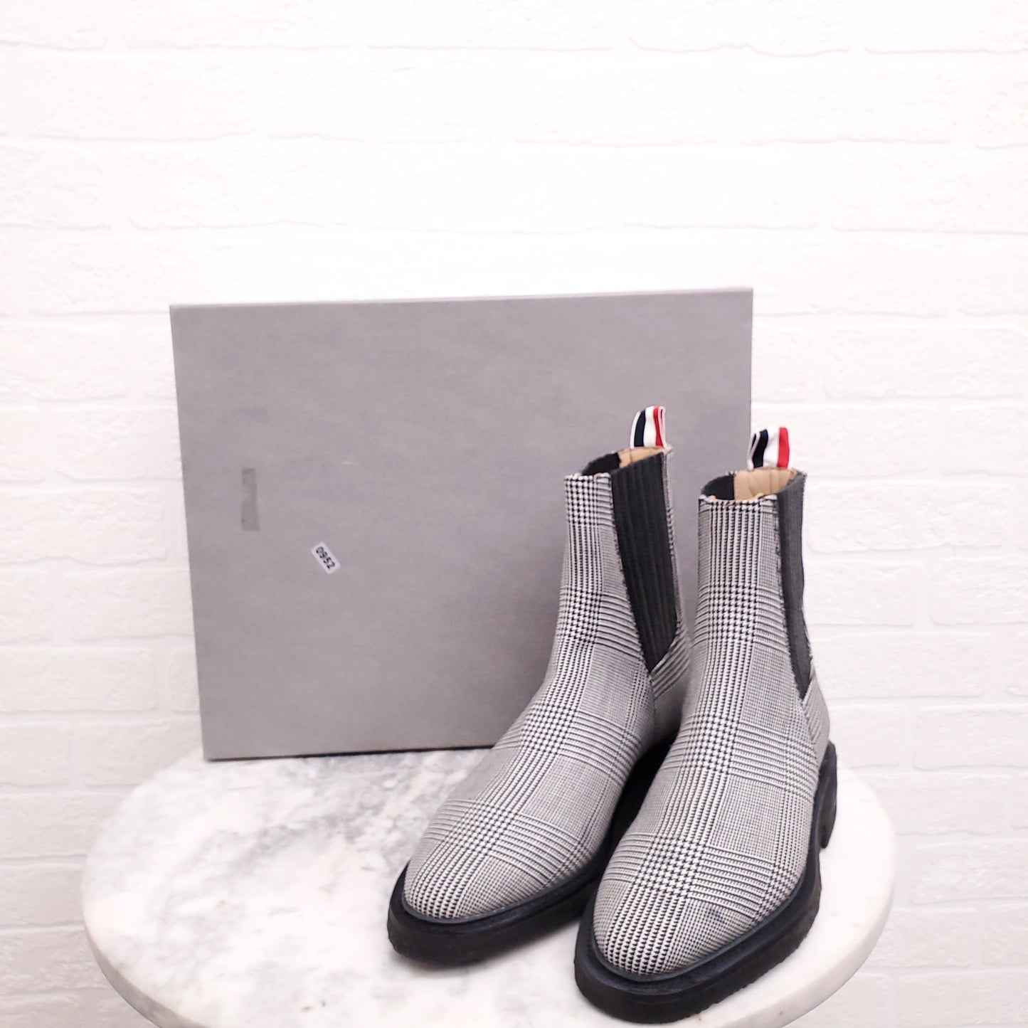 THOM BROWNE PLAID CHELSEA BOOTS - SIZE 38.5