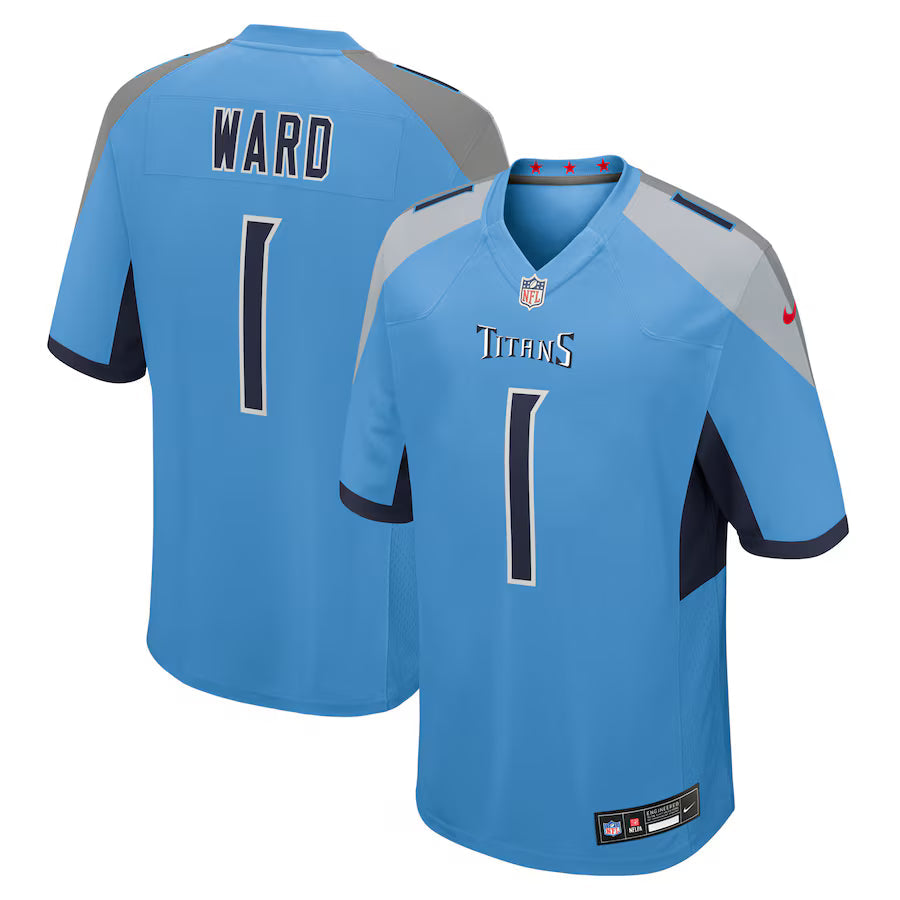 Tennessee Titans Game Home Jersey 2025 Draft First Round Pick - Battle Blue - Cameron Ward