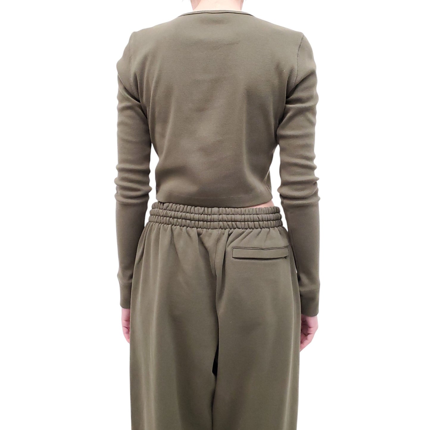 WARDROBE.NYC ARMY GREEN CROPPED LONG-SLEEVE SHIRT - SIZE L