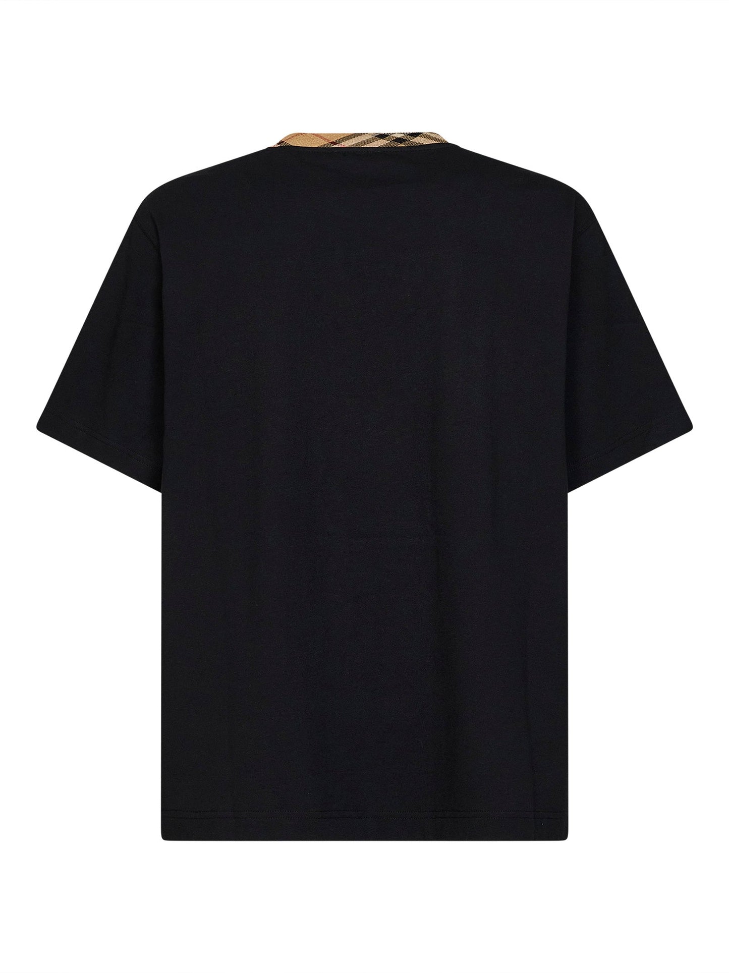 Burberry Men Black Cotton T-Shirt With Check Trim