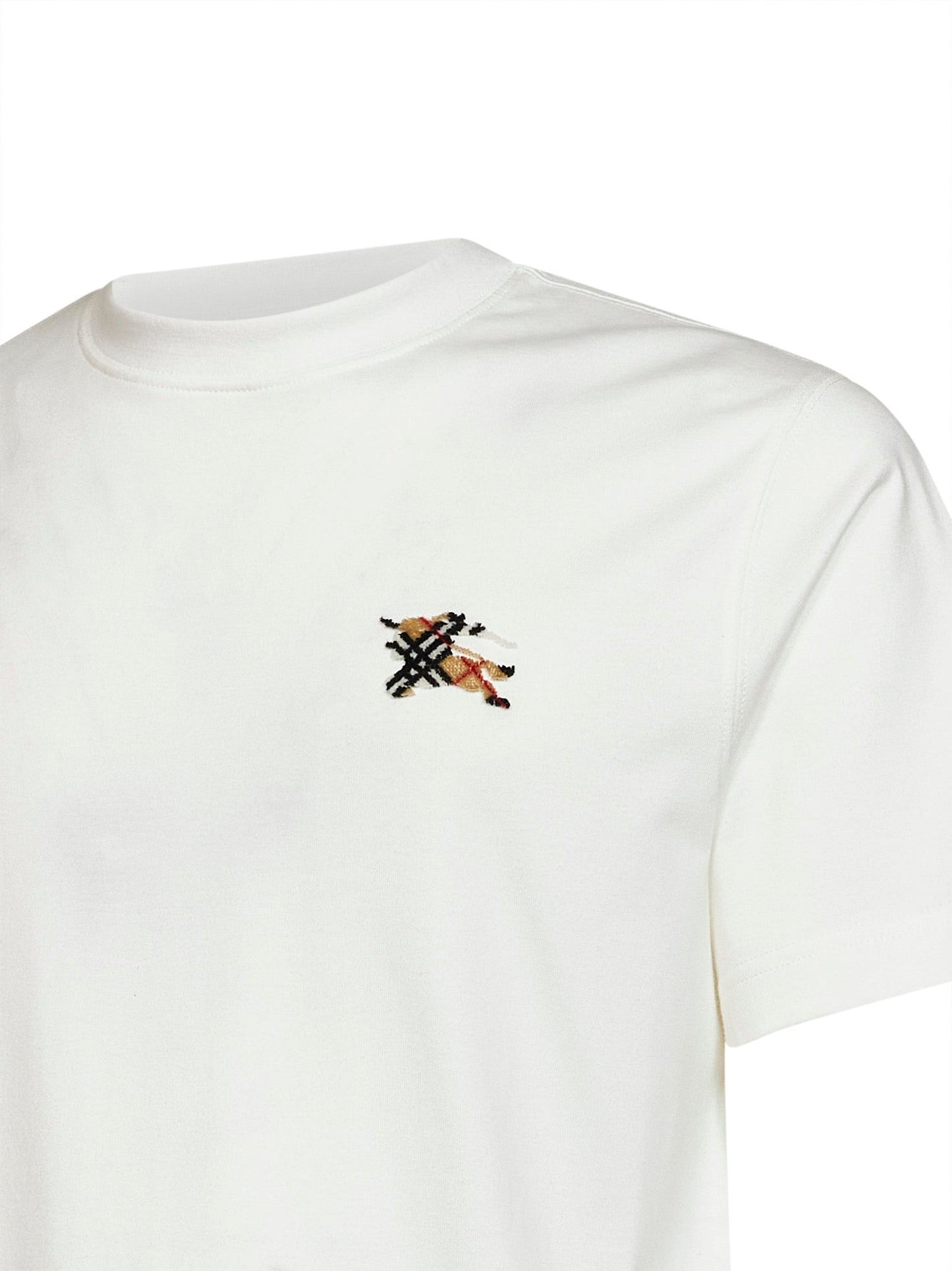 Burberry Men Chalk White Cotton T-Shirt With Knight Patch