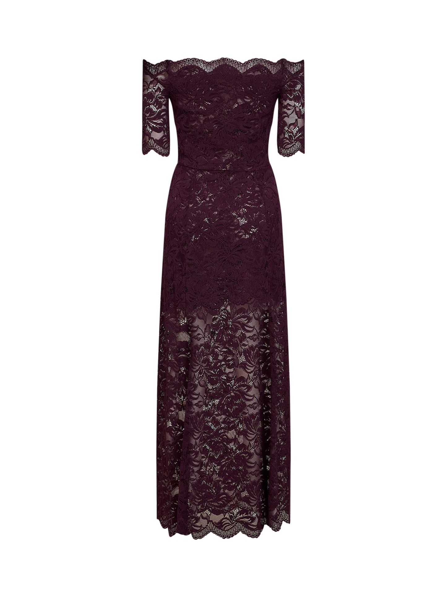 Rabanne Women Magenta Purple Stretch Floral Lace Layered Long Dress