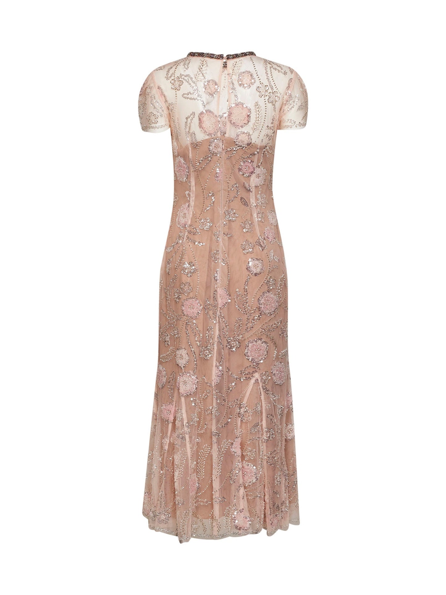 Self Portrait Women Pink Sequin Flower-Embroidered Tulle Midi Dress