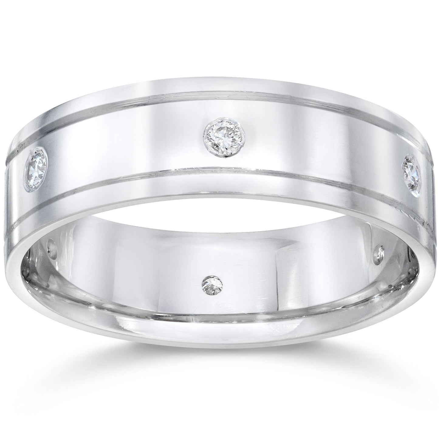 Mens 14K White Gold Polished Diamond Wedding Band Ring Size Selectable