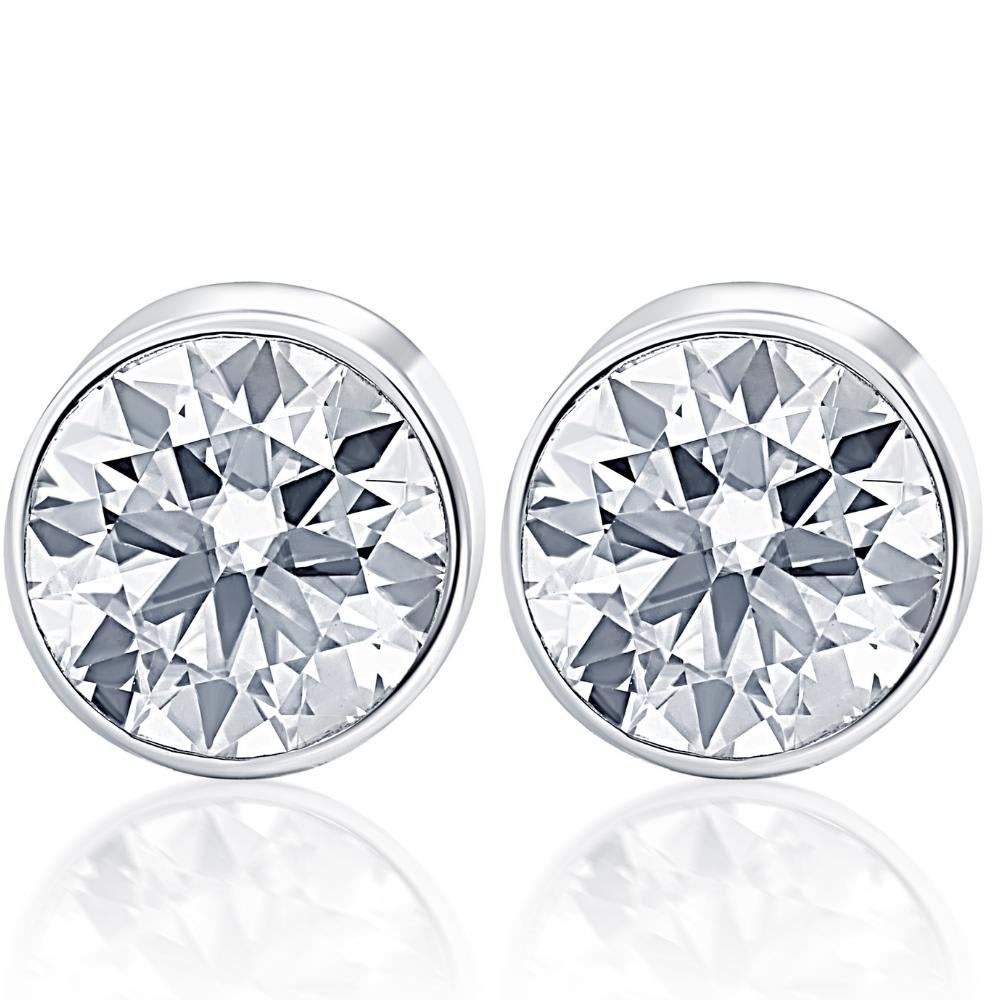 .85Ct Round Brilliant Cut Natural Diamond Stud Earrings in 14K Gold Round Bezel Setting