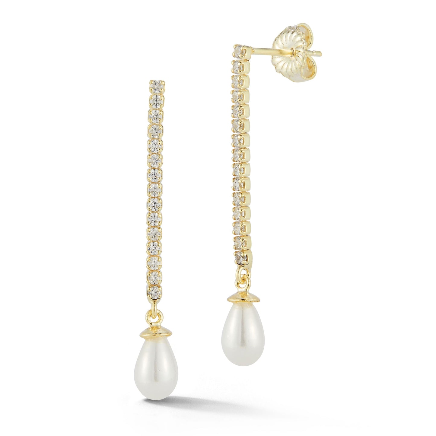 Sterling Silver Pearl Tennis Drop Earrings