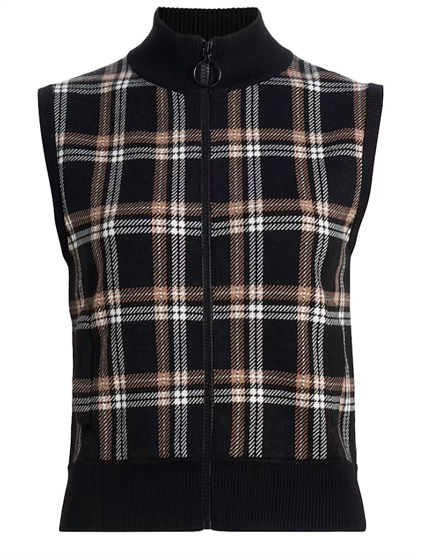 Women's Knit Cardigan Vest In Black Cream Camel