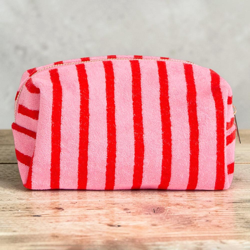 Striped Terry Textured Cosmetic Pouch Bag