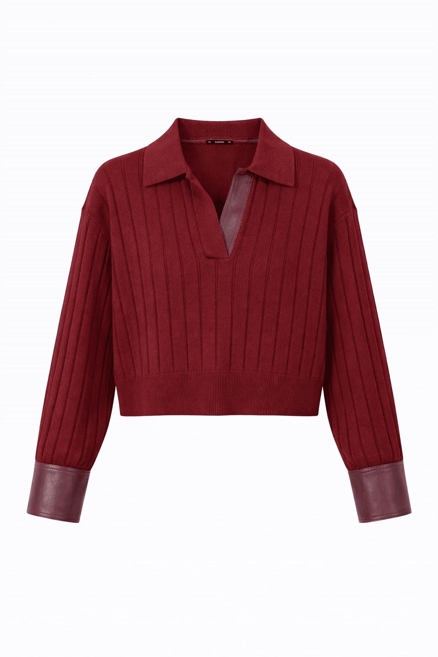 Contrast Knitted Long Sleeve Sweater In Burgundy
