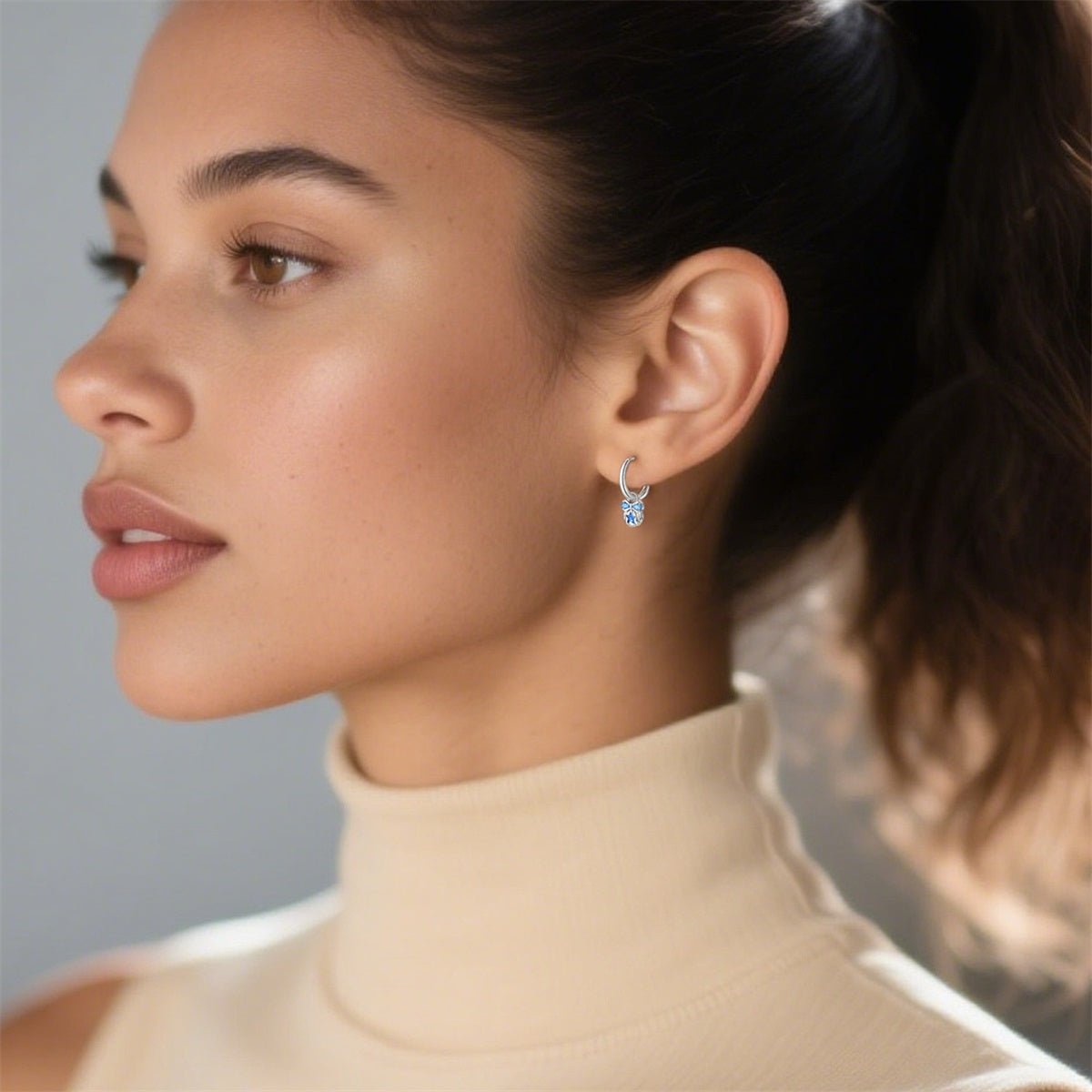 Blue Starfish & Bow Hoop Earrings
