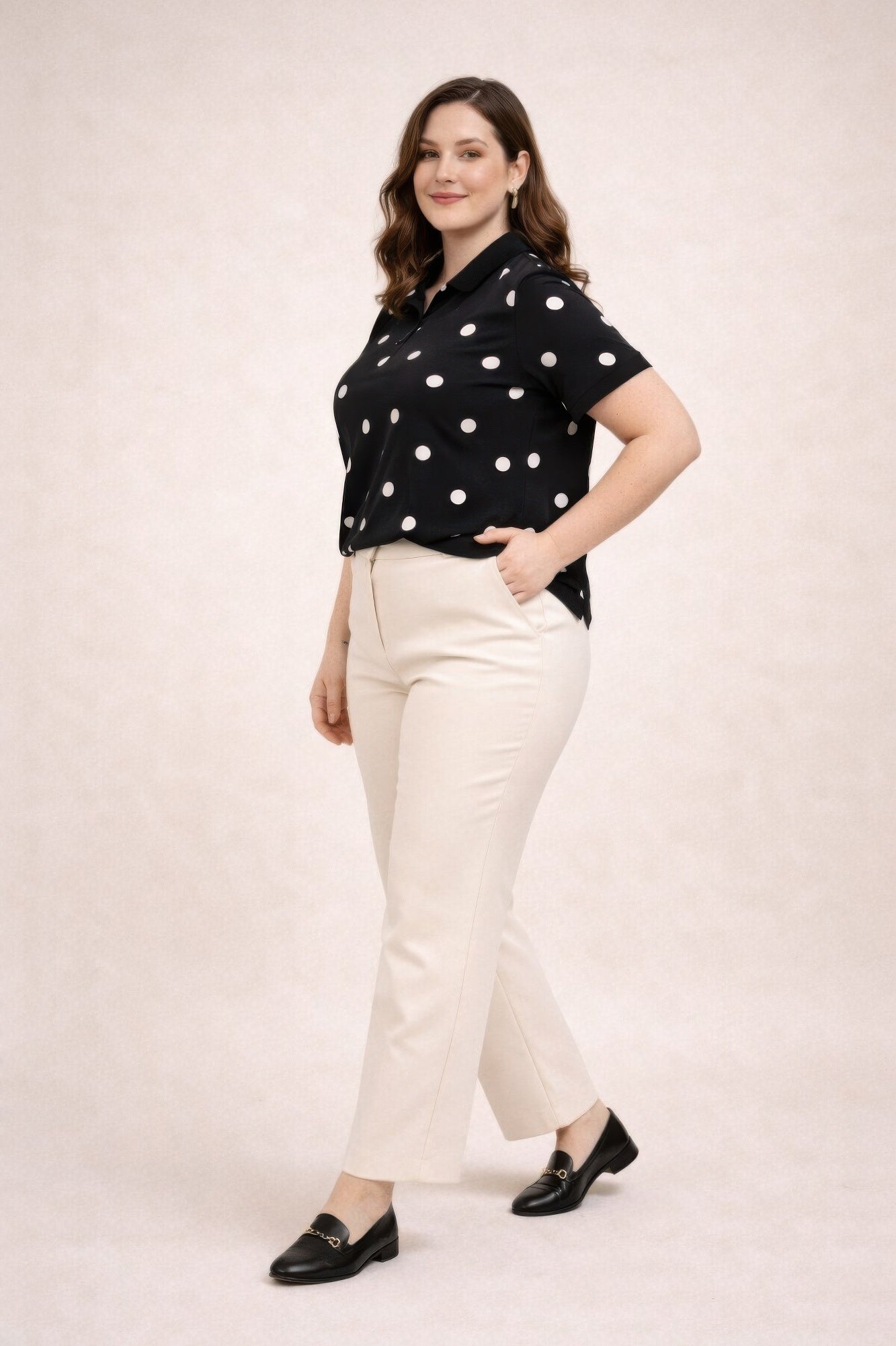 Classic Polka Dot Collared Polo Top