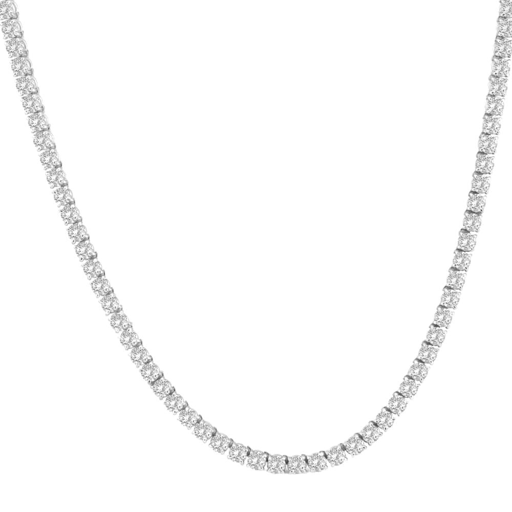 15" 20Ct TW Round Cut Natural Diamond Tennis Necklace 14K White Gold