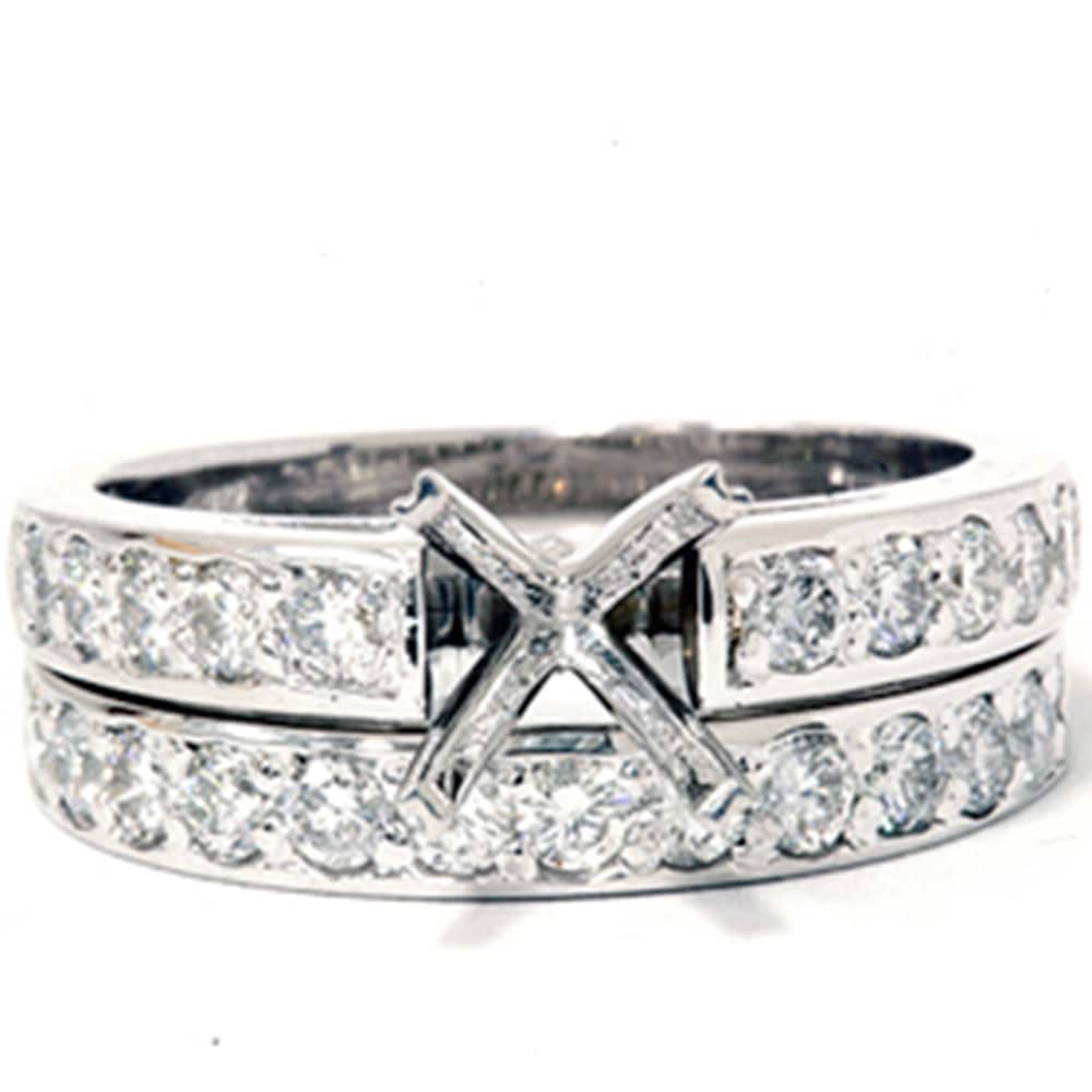 7/8ct Diamond Semi Mount Ring Set 14K White Gold Size: 4.5