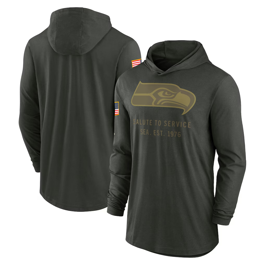 Men's Seattle Seahawks Forest Green 2025 Salute to Service Sideline Dri-FIT Lightweight Hooded Pullover