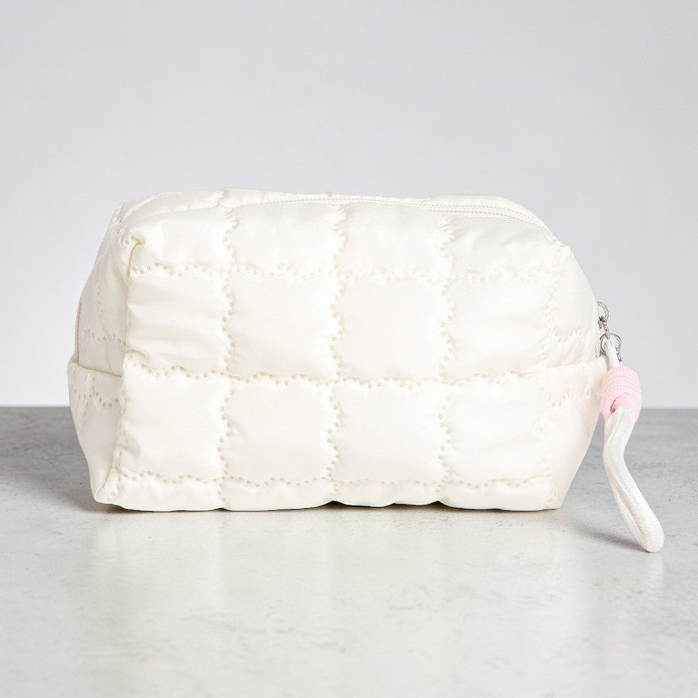 Solid Quilted Cosmetic Pouch Bag