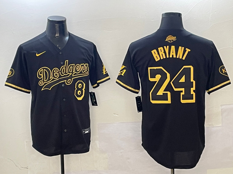 Men's Los Angeles Dodgers Kobe Bryant #24 Black Game Player Jersey1