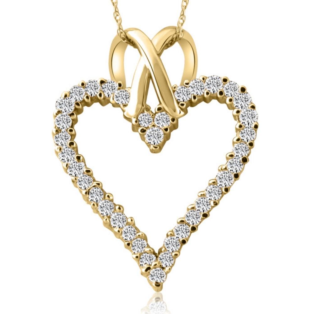 1 1/10ct Diamond Heart Pendant Necklace in 14K White, Yellow or Rose Gold 1 1/4"