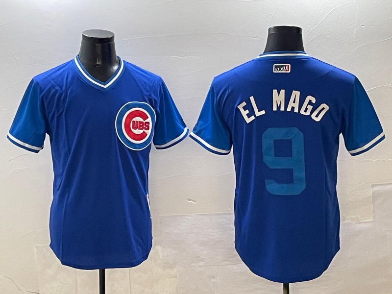Men's Chicago Cubs Javier Baez #9 Royal Replica Player Jersey1