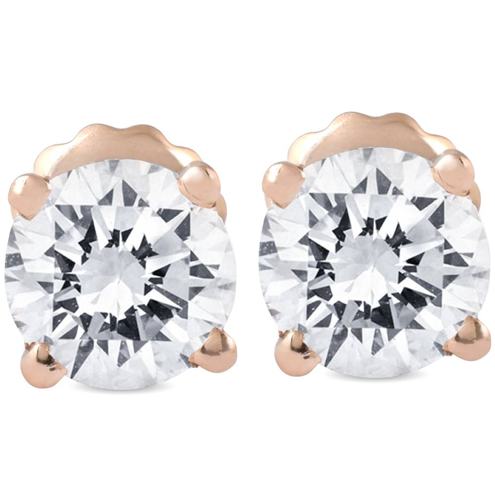 Certified 1 cttw Round Cut Natural Diamond Studs 14K Rose Gold