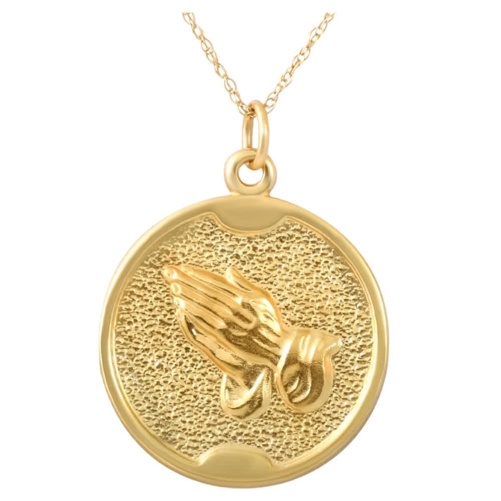 14k Yellow Gold Prayer Hands Medal Pendant .5" Tall 2.5 Grams