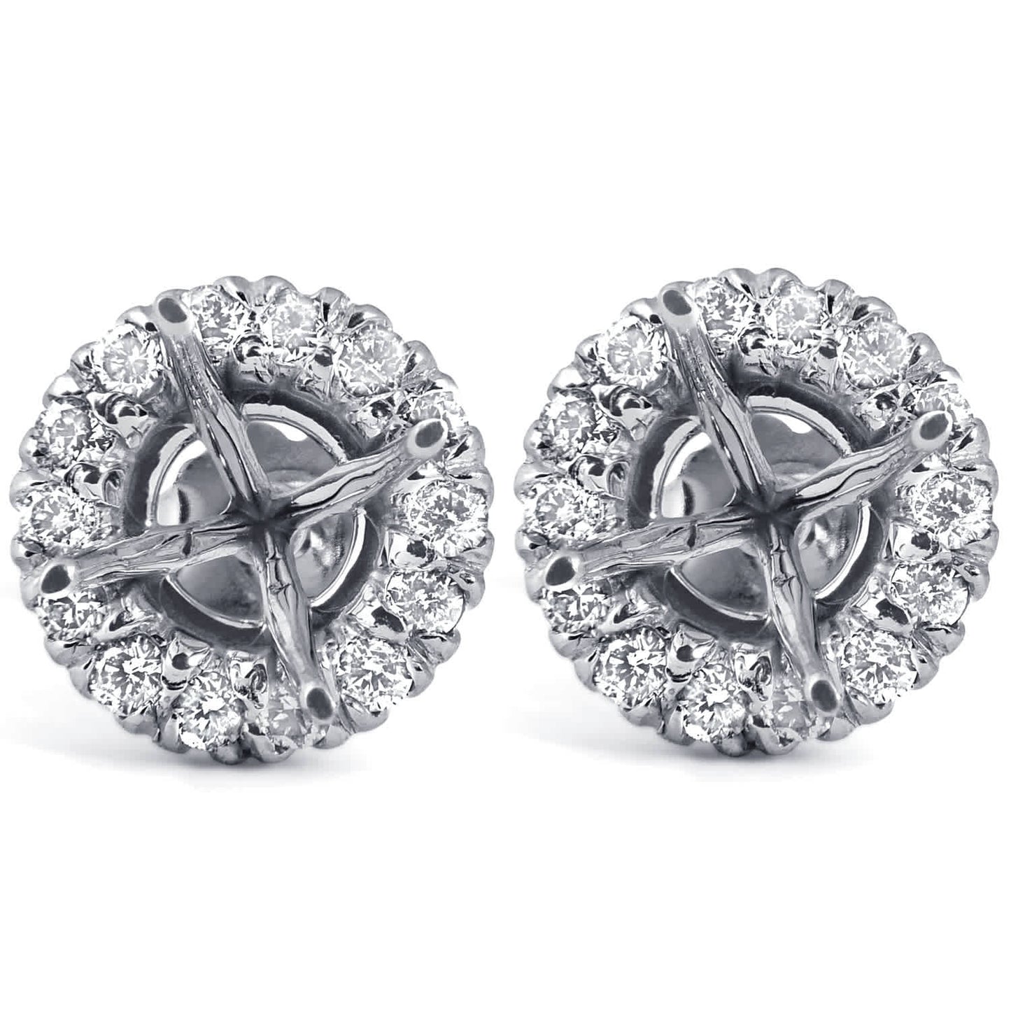 5/8ct Diamond Halo Studs Mounting Fits 5.5-6.5mm Round Stones 14k White Gold