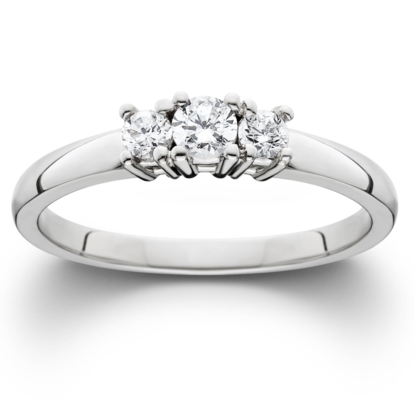1/2ct Three Stone Diamond Ring 14K White Gold Size Selectable