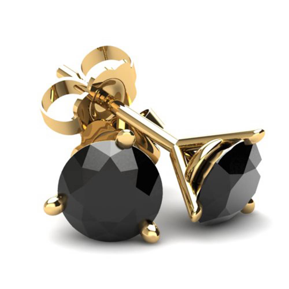 2.00Ct Round Brilliant Cut Heat Treated Black Diamond Stud Earrings in 14K Gold Martini Setting