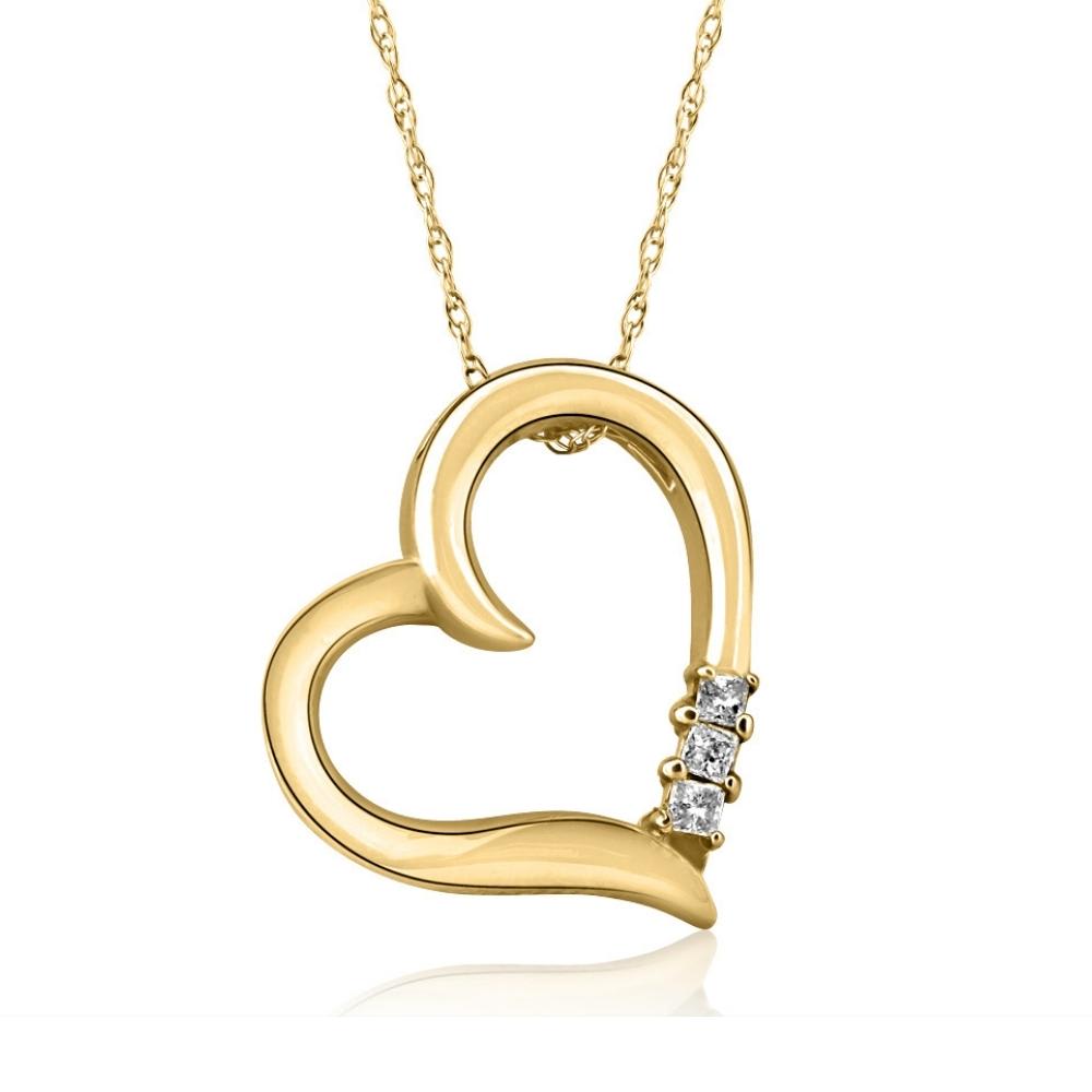 Princess Cut Diamond Heart Necklace Pendant White Yellow or Rose Gold 3/4" Tall