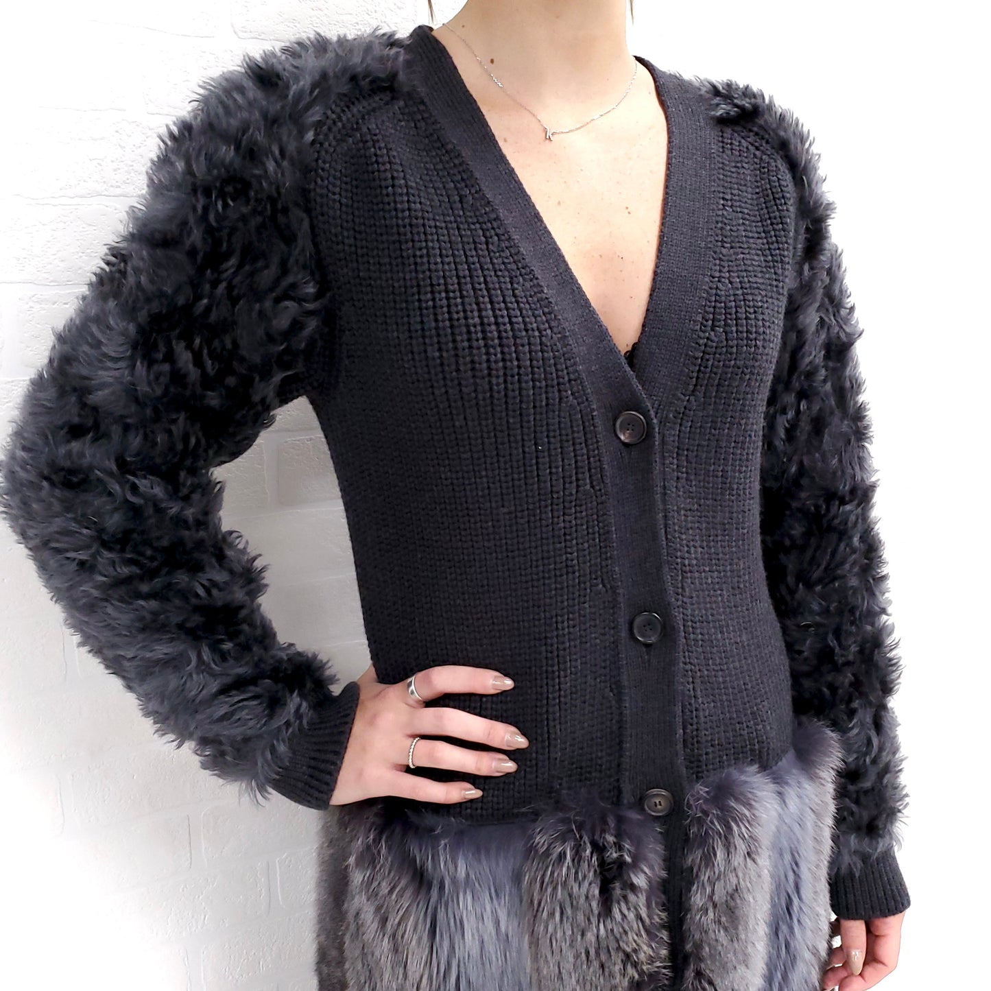 NINA RICCI CARDIGAN WITH FUR ($2500) - SIZE L