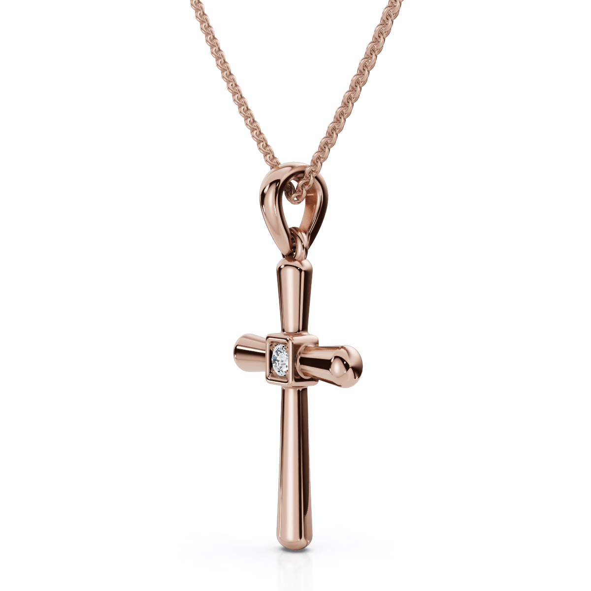 Diamond Solitaire Lab Grown Cross 10k Gold Necklace 3/4" Tall Pendant