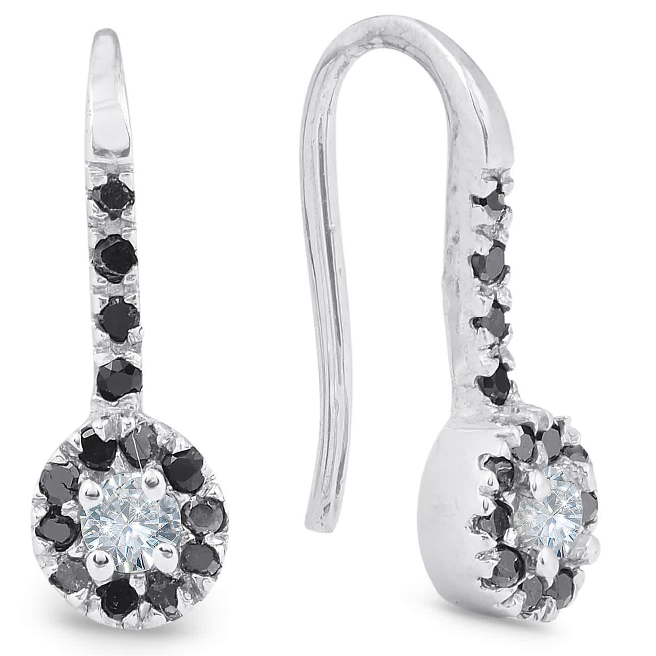 1/4ct Black Diamond Dangle Drop Studs Earrings 10K White Gold