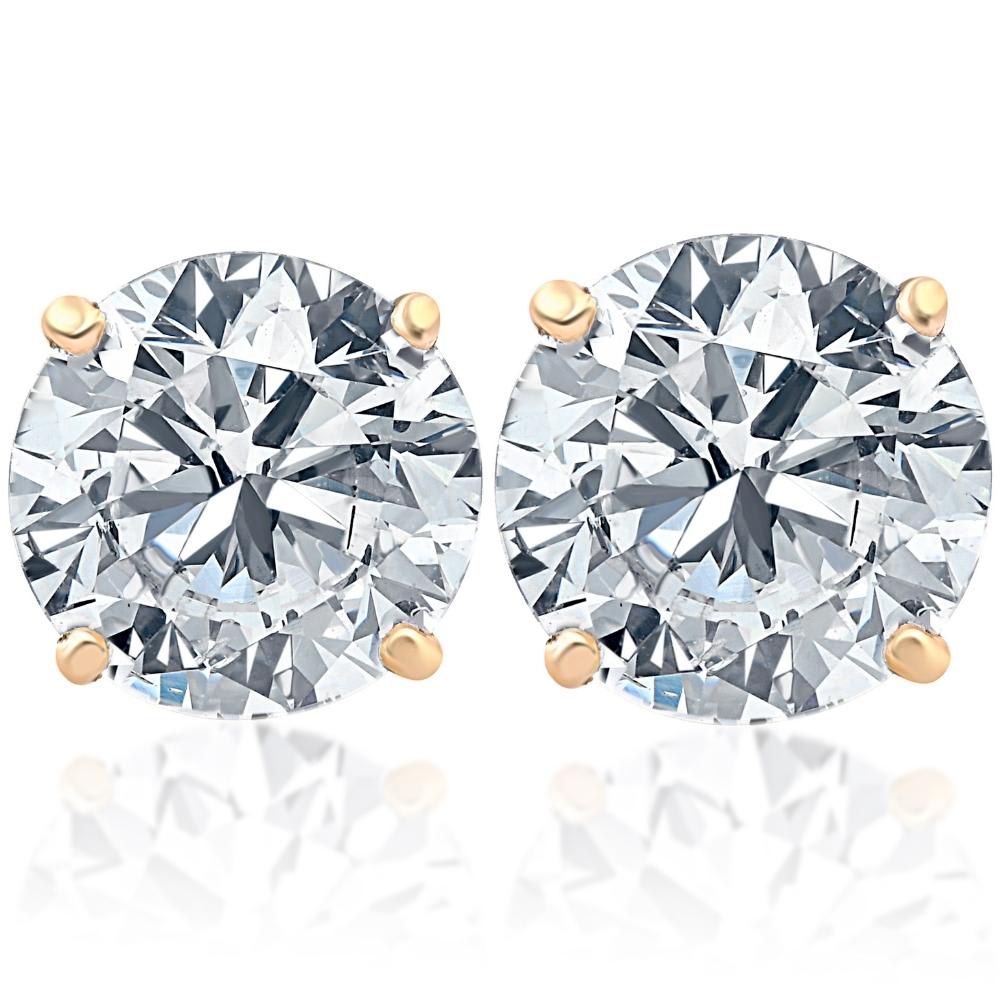 2 Ct TW Real Diamond Studs With Screw Backs in 14k White or Yellow Gold