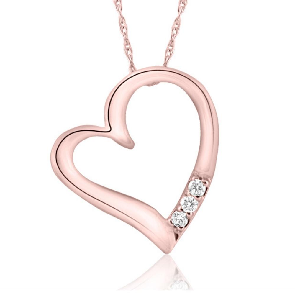 Diamond Pendant Heart Shape Necklace in White, Yellow, or Rose Gold Lab Grown
