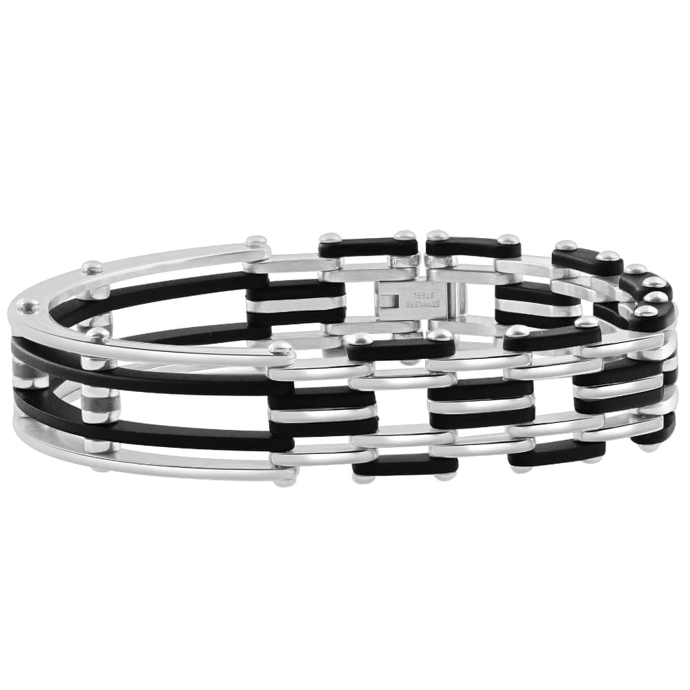 Men's Steel Two tone Black 13.5mm Link Flexible Clasp 8.5 " Bracelet